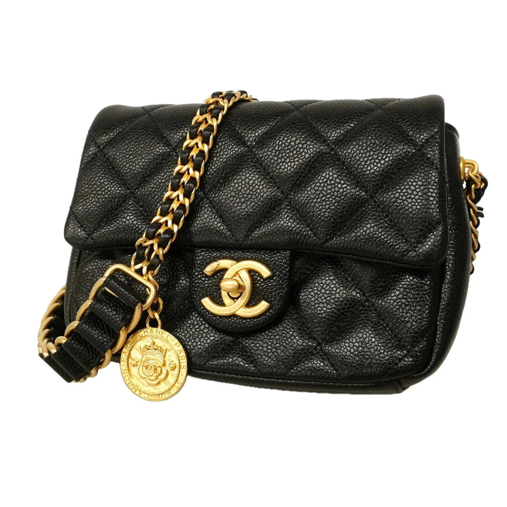 Chanel Mini Matelassé Chain Shoulder Bag, Caviar Leather, Black, Women's